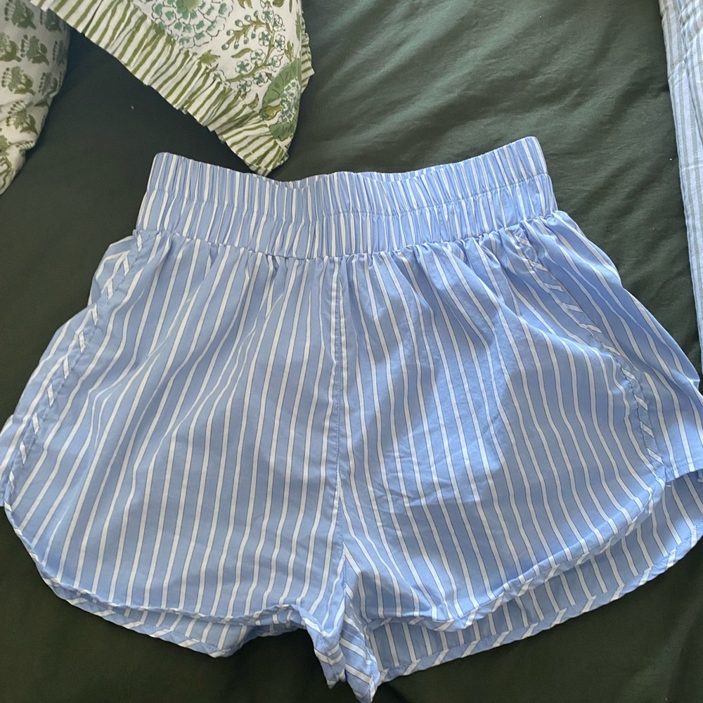 Daily Drills Light Blue Striped Unlined High Waist Shorts
